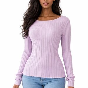 H&M Ribbed Knit Top Open Back Lavender Women’s Size L New with tag